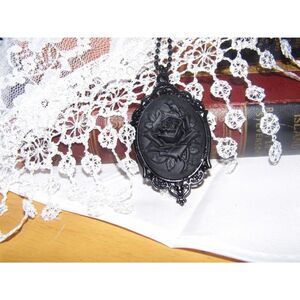 Anniversary gift birthday mom Black Morbid Rose Cameo Necklace Gothic Victorian